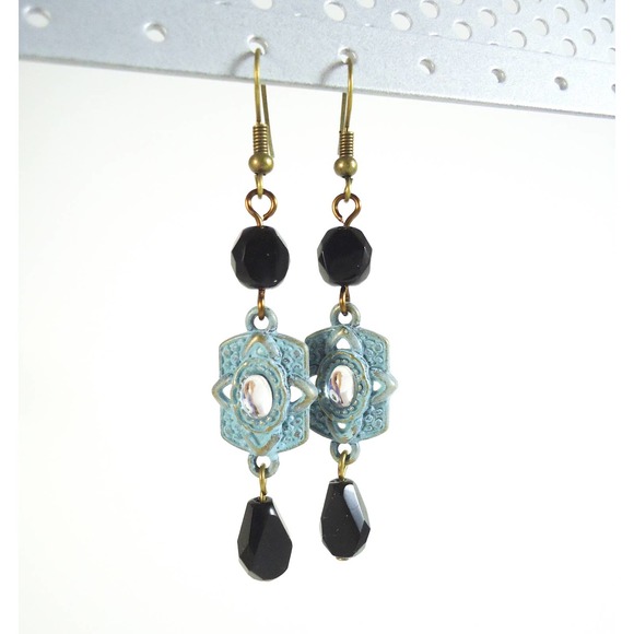 Turquoise Black Dangle Earrings Handmade Jewelry - Picture 1 of 1